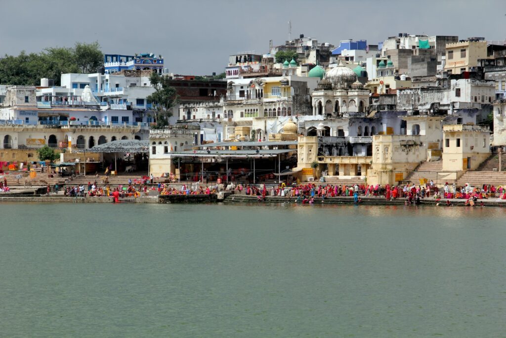 Pilgrims Taking bath in Pushkar Lake.