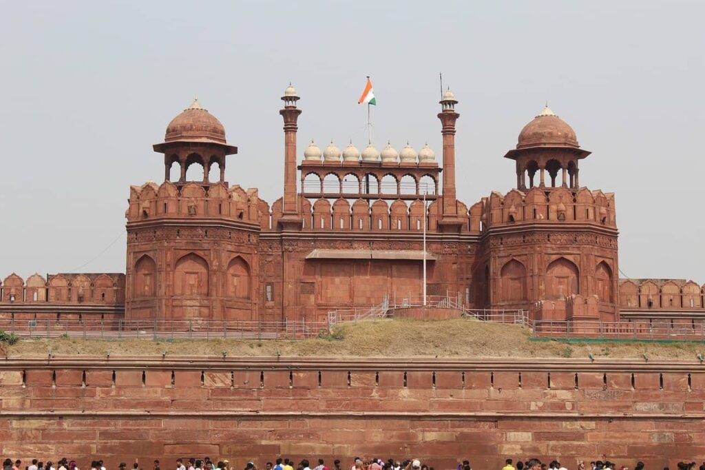 Red Fort with Indian flag on top. this is one of the best things to do in Delhi 