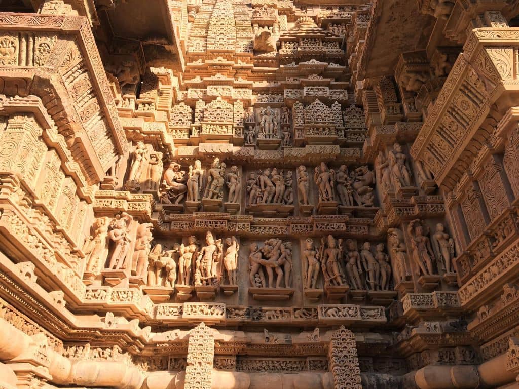 exterior wall of Khajuraho Temple decorated with beautiful Carving. Khajuraho Itinerary
