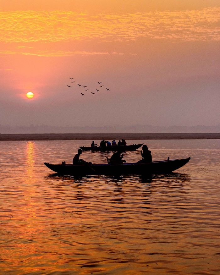 Early morning boat ride in the Ganga river in Varanasi.